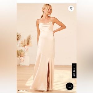LULUS Moment in the Spotlight Champagne Satin Cowl Neck Maxi Dress